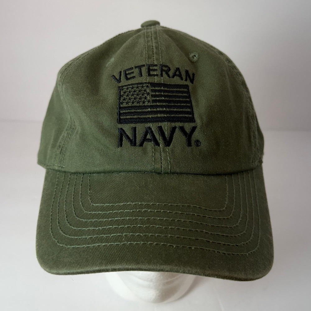 Cobra Caps US Navy Veteran Embroidered Hat Olive Green Adjustable Strapback C324